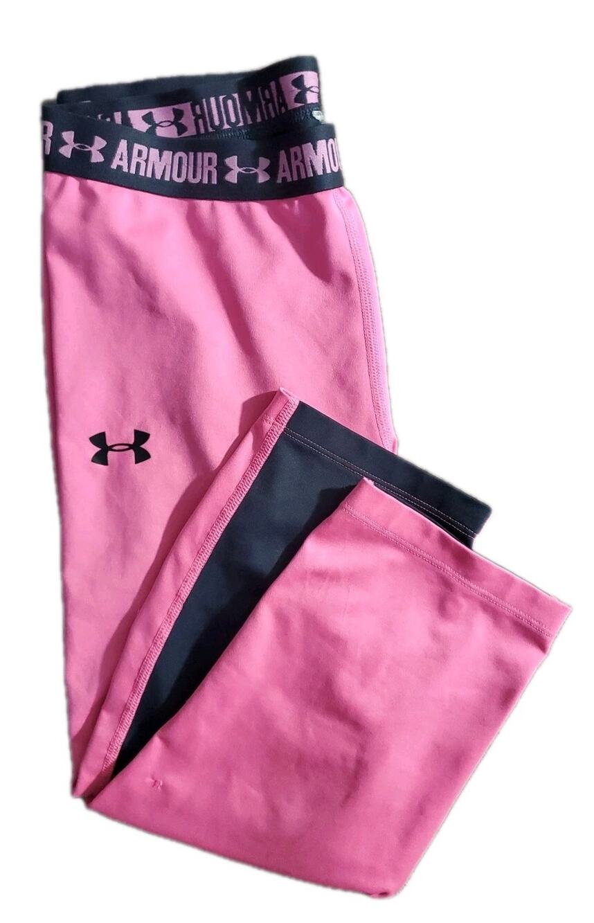 UA Under Armour Capri Running Leggings Pink Black Women XS Extra Small